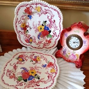 GORGEOUS VINTAGE " ROYAL CAULDON", ENGLAND FLORAL PIE CRUST EDGE PLATES!
